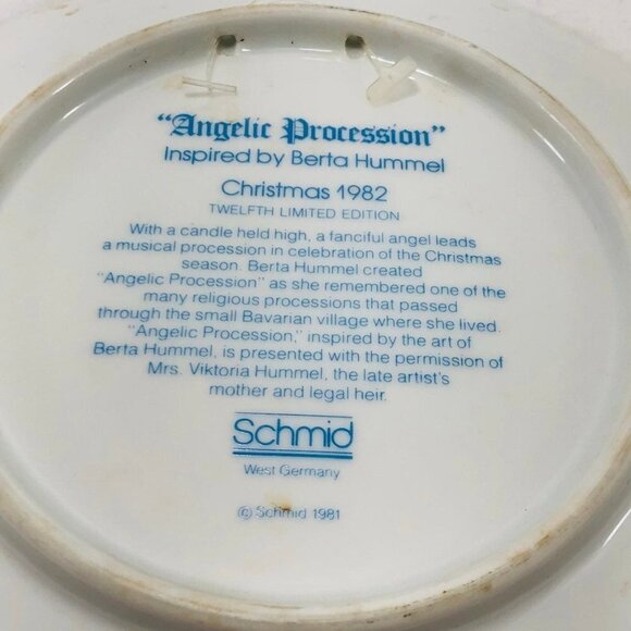 Vintage 1982 Berta Hummel Christmas Plate Angelic Procession Schmid West Germany - Picture 6 of 10